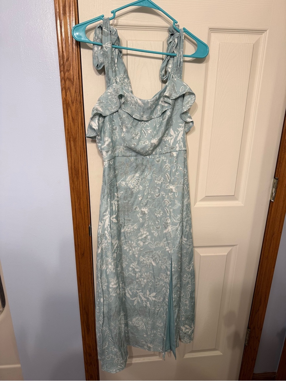Trixxi Pale Blue Floral Ruffle Midi Dress